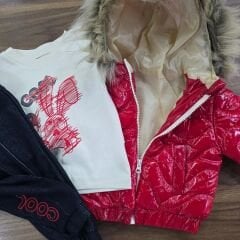 Tüylü kapşonlu montlu cool takım