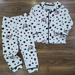 İnekli düğmeli pijama takım