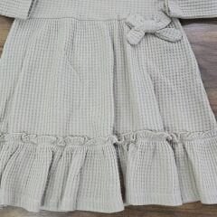 Waffle kumaş fiyonklu fırfırlı elbise