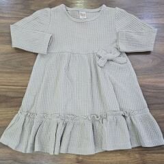 Waffle kumaş fiyonklu fırfırlı elbise