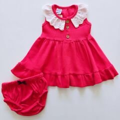 Baby wood fitilli yakası dantelli külotlu elbise