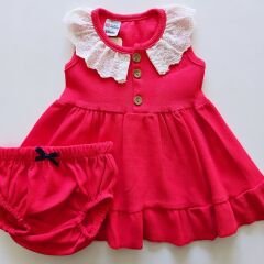 Baby wood fitilli yakası dantelli külotlu elbise