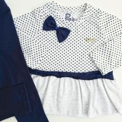 Babypink kids puanlı tunik taytlı takım