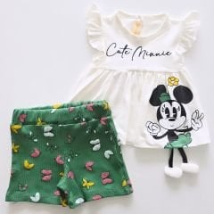Deco baby fitilli kelebekli şortlu takım yeşil