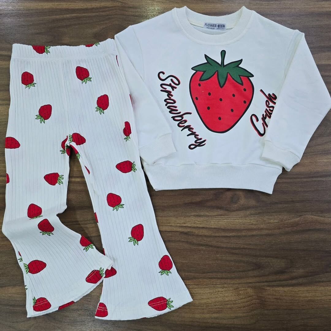 İspanyol paçalı fitilli taytlı çilekli takım