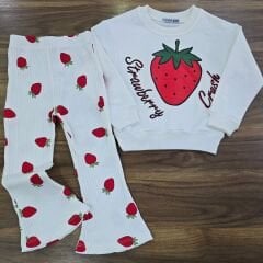 İspanyol paçalı fitilli taytlı çilekli takım