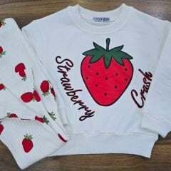 İspanyol paçalı fitilli taytlı çilekli takım