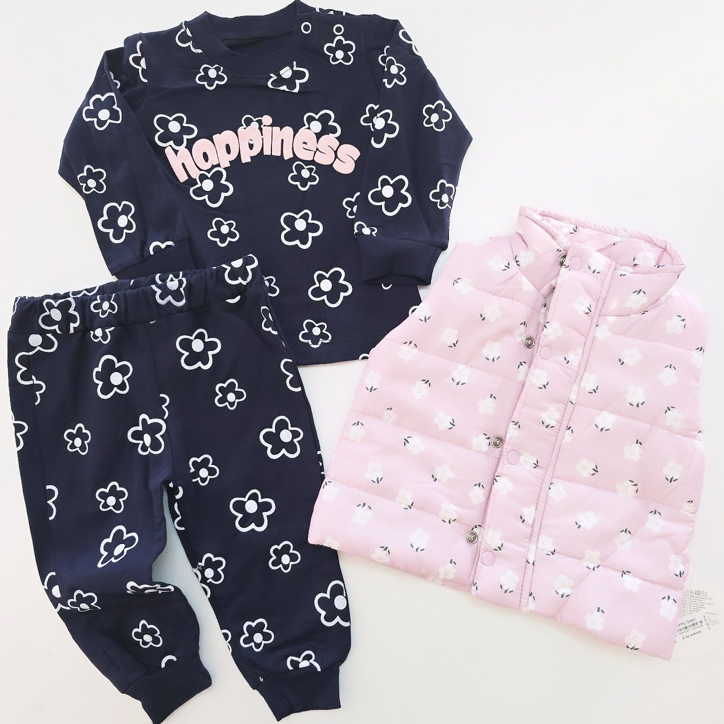 Hippıl baby papatyalı şişme yelekli takım pembe