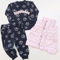 Hippıl baby papatyalı şişme yelekli takım pembe