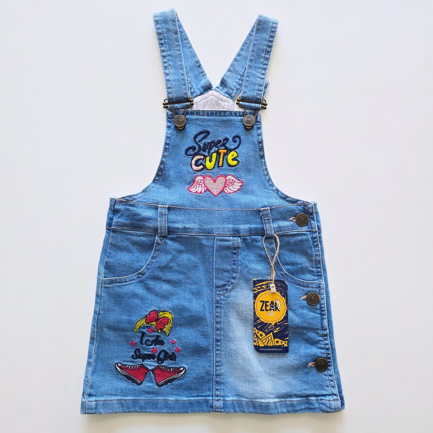 Zear kids askılı kot elbise