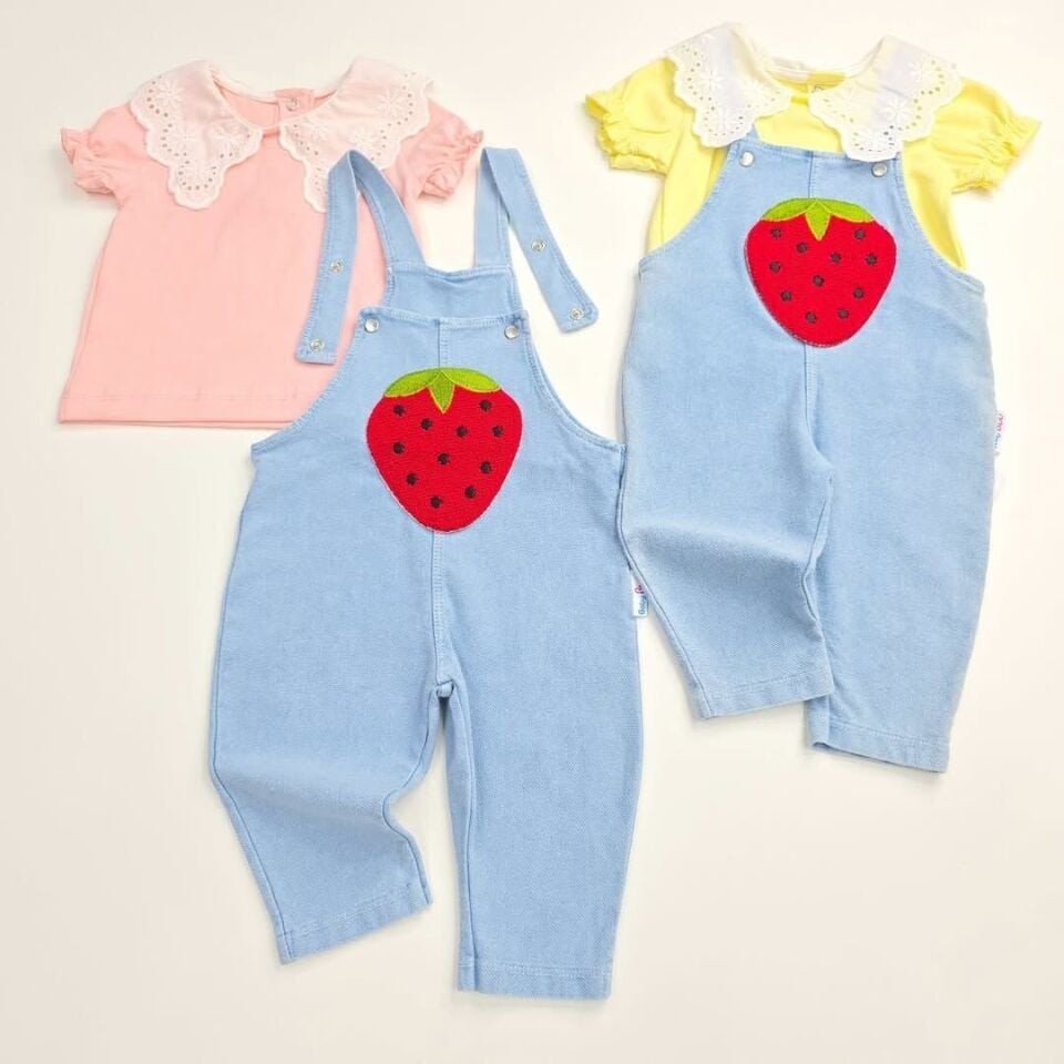 BABY BUU ÇİLEKLİ KOT SLOPET 6-9-12-18-24 AY 9-12 ay (80 cm) - sarı