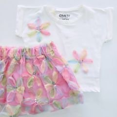 Cıvıltı kids tüllü etekli takım pembe