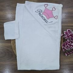 Prenses nakışlı başlıklı keseli banyo havlusu 70X90 CM