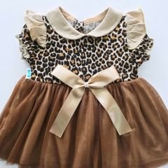 Million baby leoparlı fiyonklu kolu fırfırlı içi astarlı elbise