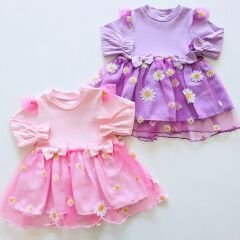 Mini gold baby tütülü papatyalı mini elbise