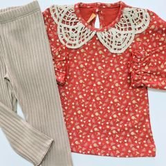 Deco baby yakası dantelli takım