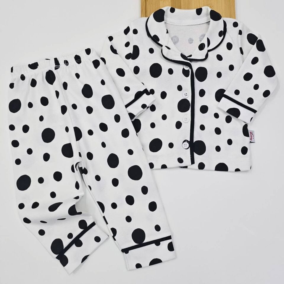Puanlı önden düğmeli pijama takım 6-9-12-18-24 AY