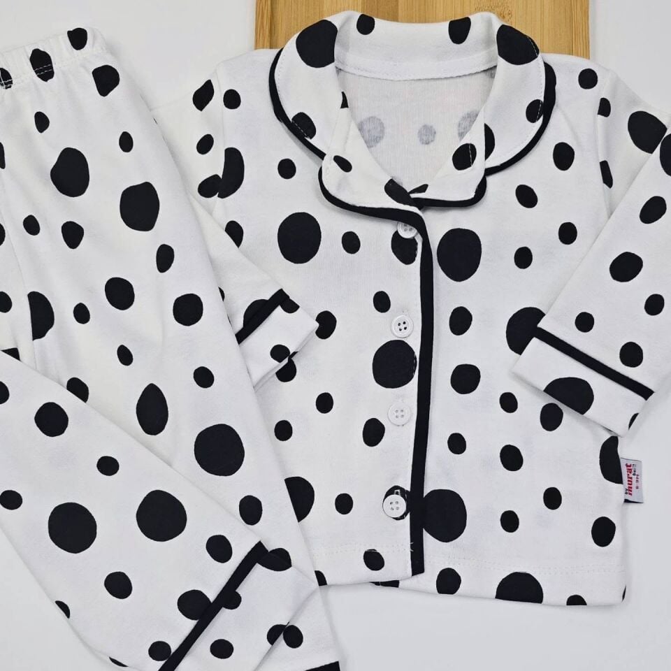 Puanlı önden düğmeli pijama takım 6-9-12-18-24 AY