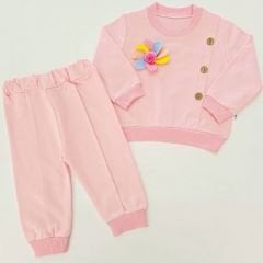 Minilay baby çiçekli düğmeli takım
