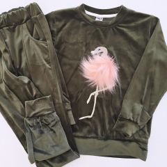 Cıvıltı baby flamingolu kadife kışlık takım