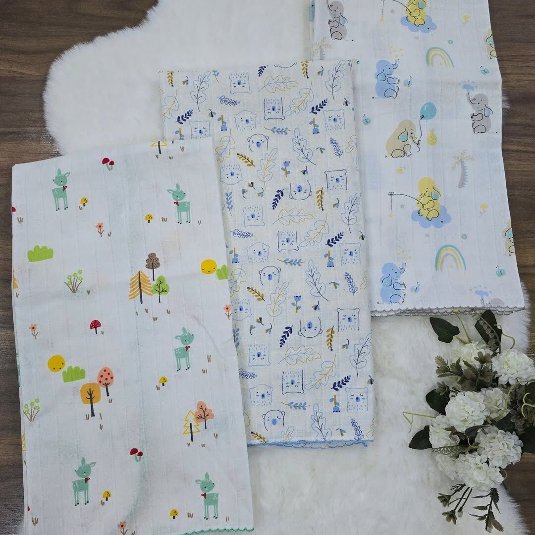 Desenli tek katlı müslin battaniye 80x90 cm