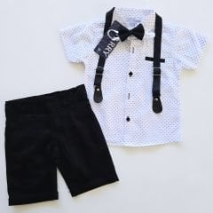 Terry kids askılı papyonlu gömlekli takım