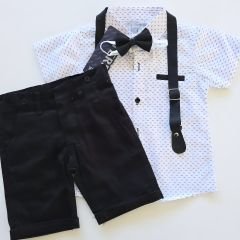 Terry kids askılı papyonlu gömlekli takım