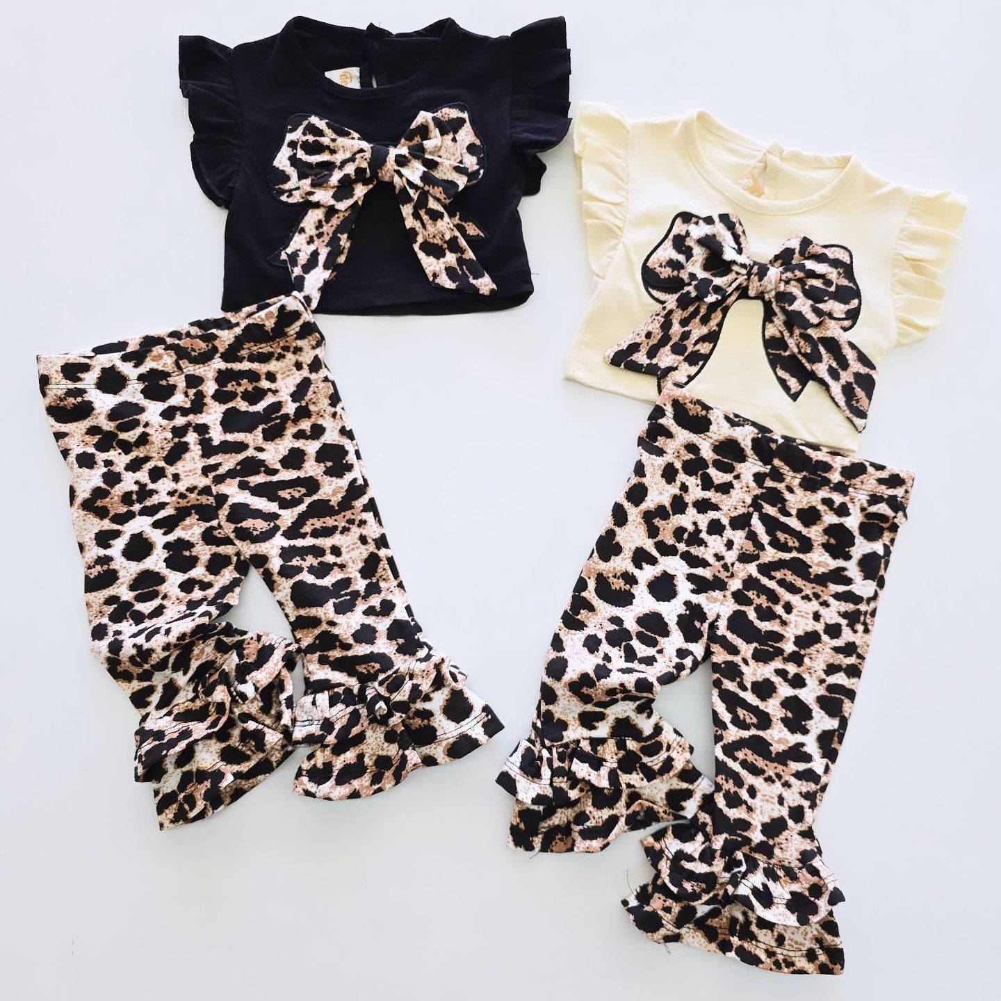 Deco baby leoparlı ispanyol paçalı fırfırlı takım
