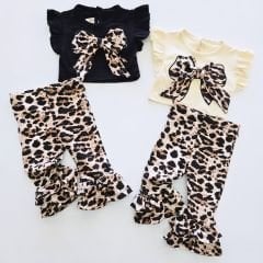 Deco baby leoparlı ispanyol paçalı fırfırlı takım