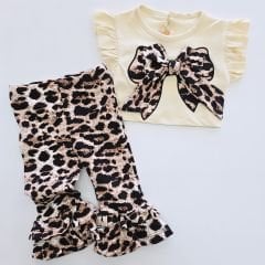 Deco baby leoparlı ispanyol paçalı fırfırlı takım