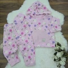 Çiçekli kapşonlu kız takım