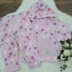 Çiçekli kapşonlu kız takım