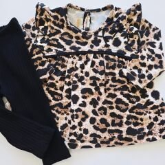 Deco baby leoparlı fitilli taytlı takım
