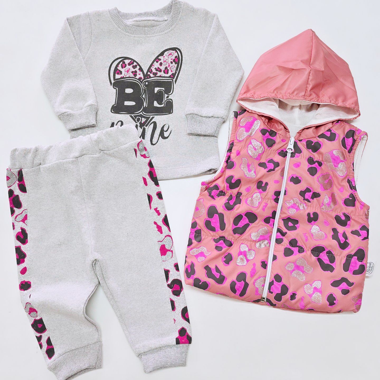 Brava baby simli leopar yelekli şardonlu kışlık takım