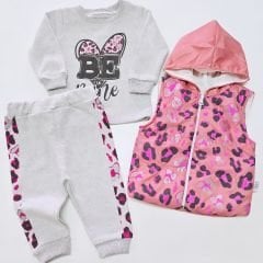Brava baby simli leopar yelekli şardonlu kışlık takım