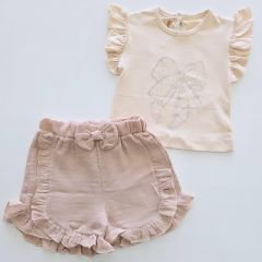 Deco baby fiyonklu müslin şortlu takım