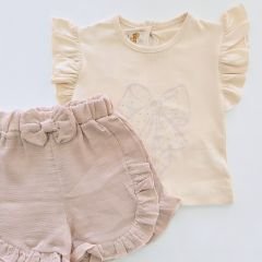 Deco baby fiyonklu müslin şortlu takım