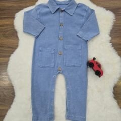 Düğmeli yumuşak dokulu cepli esnek kot tulum