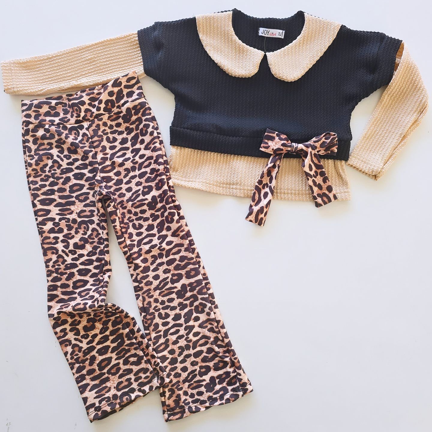 Joy girl birleşik badili fiyonklu leoparlı takım