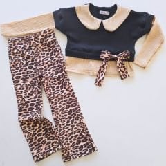 Joy girl birleşik badili fiyonklu leoparlı takım