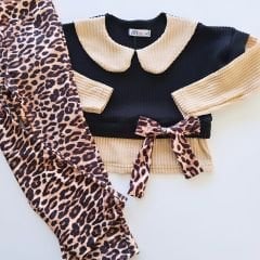 Joy girl birleşik badili fiyonklu leoparlı takım