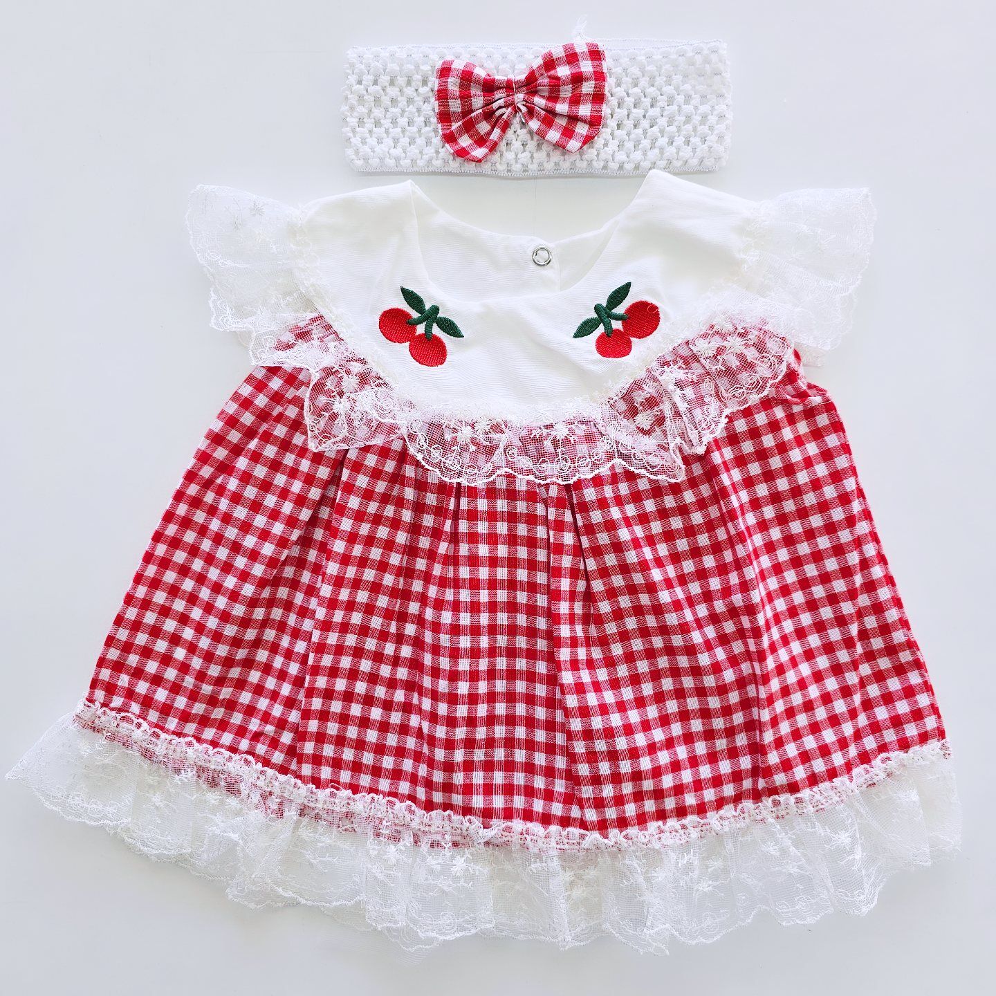 Minizade baby dantelli pitikareli kirazlı elbise