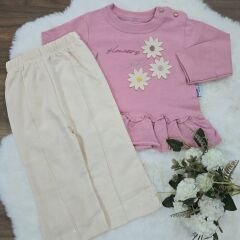 Papatyalı nakışlı fırfırlı takım