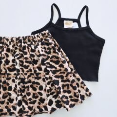 Deco kids leopar etekli croplu takım