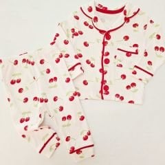 Dolaş baby kirazlı fitilli pijama takım