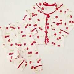 Dolaş baby kirazlı fitilli pijama takım