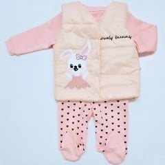 Patpat baby şişme yelekli kalpli tulum somon