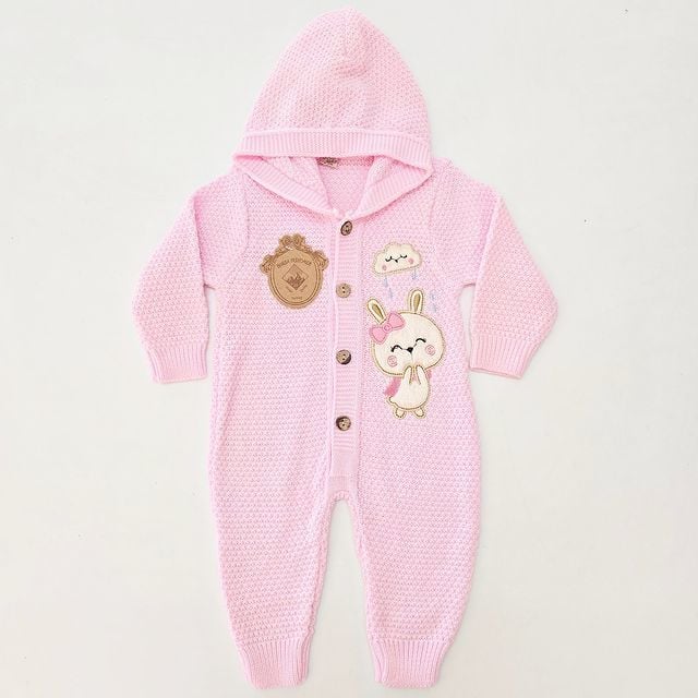 Triko mer baby tavşan nakışlı triko tulum