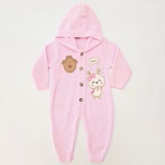 Triko mer baby tavşan nakışlı triko tulum