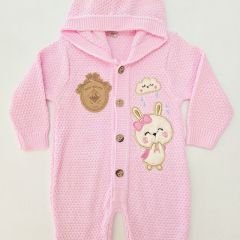 Triko mer baby tavşan nakışlı triko tulum